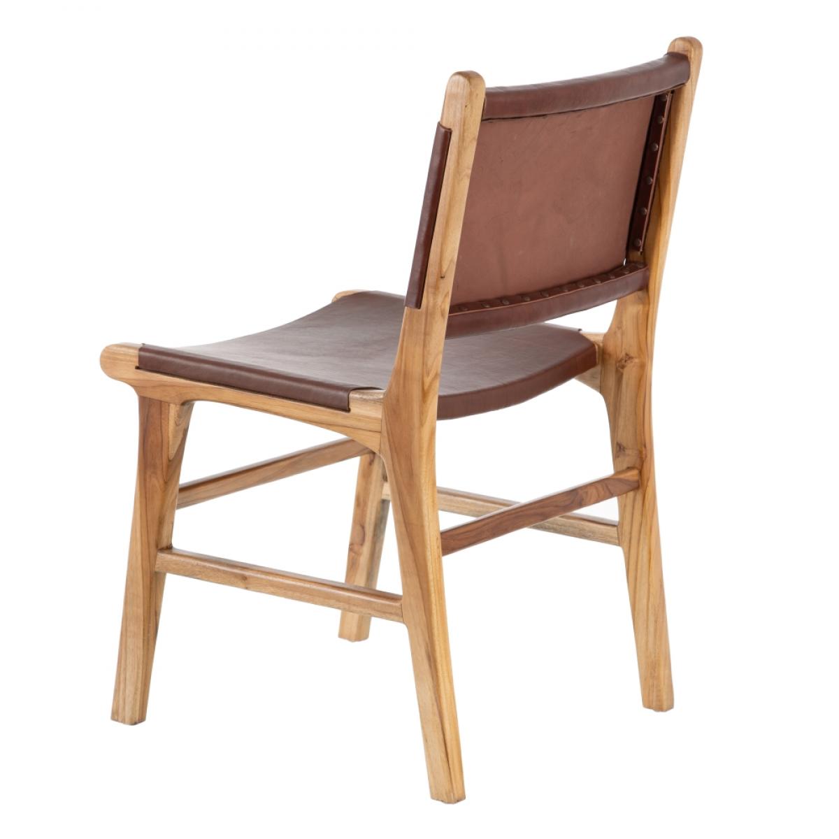 Silla Tolla reposabrazos piel marrón madera abedul 63x56x88 Clásico