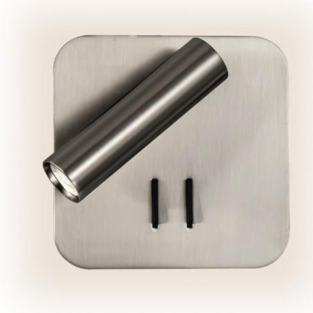 Aplique 2+6w 4000k Manet Cuadrado Niquel 130lm  Doble Encendido 14x14x12 Cm