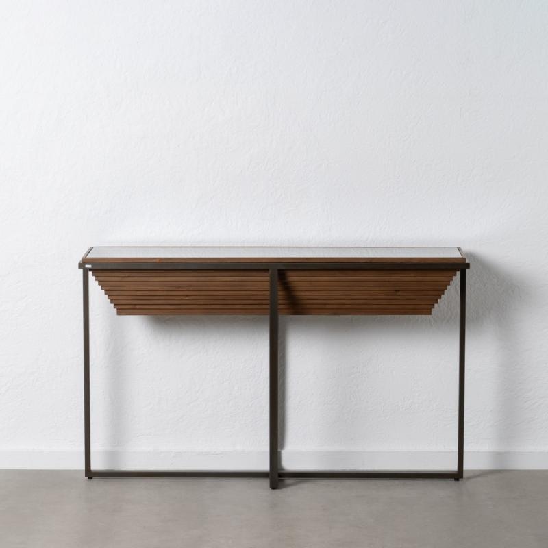 CONSOLA NATURAL-NEGRO MADERA-METAL 134 X 32 X 83 CM
