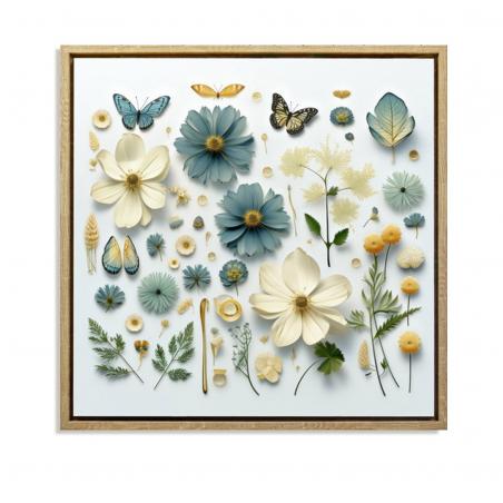 LIENZO 40 x 40 MARIPOSAS Y FLORA AZUL