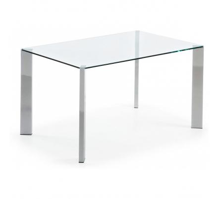 MESA COMEDOR CORNER CRISTAL-ACERO CROMADO 140x90