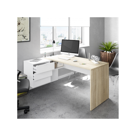 Mesa Oficina Reversible Style Roble Canadian-Blanco