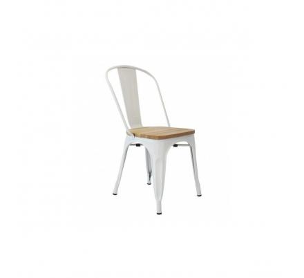 Silla Industrial Tol Acero Madera Blanca