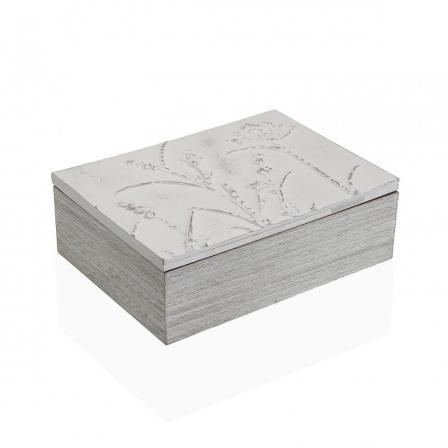 CAJA DE TE BLANCA CON DETALLE DE FLORES TALLADAS