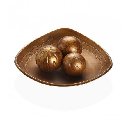 CENTRO DE MESA DORADO CON TRES BOLAS DECORATIVAS