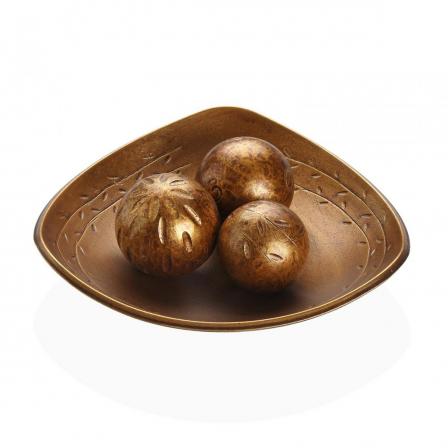 CENTRO DE MESA DORADO CON TRES BOLAS DECORATIVAS