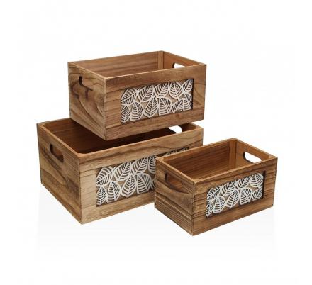 SET DE 3 CAJAS DE MADERA LEAF