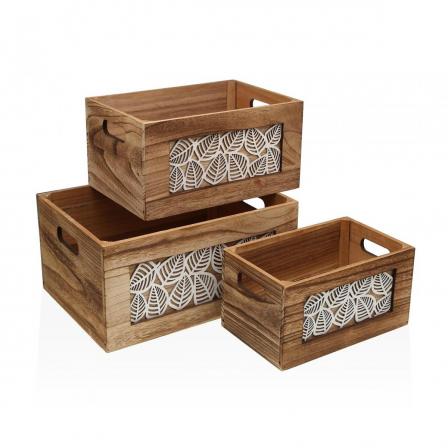 SET DE 3 CAJAS DE MADERA LEAF