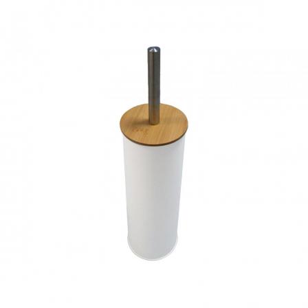 ESCOBILLERO BLANCO CON TAPA DE BAMBU