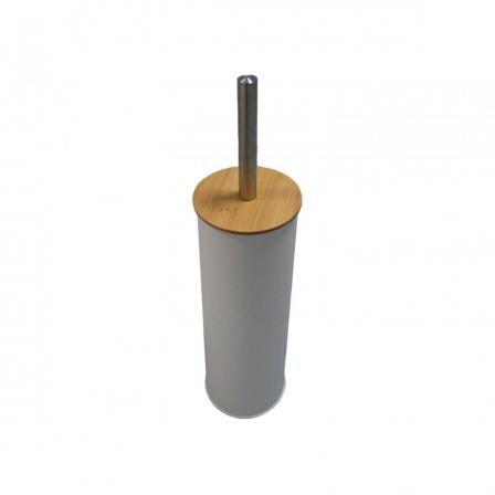 ESCOBILLERO GRIS CON TAPA DE BAMBU