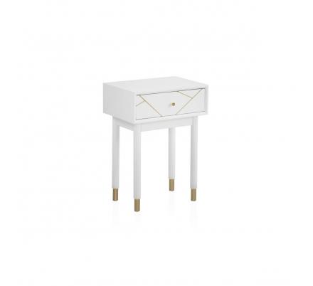 MESITA 1 CAJÓN LACADA EN BLANCO CON FRONTIS DECORADO EN ORO MODELO VEGA 48x35x67