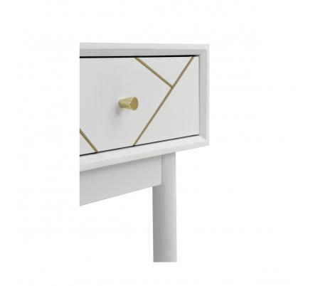 MESITA 1 CAJÓN LACADA EN BLANCO CON FRONTIS DECORADO EN ORO MODELO VEGA 48x35x67