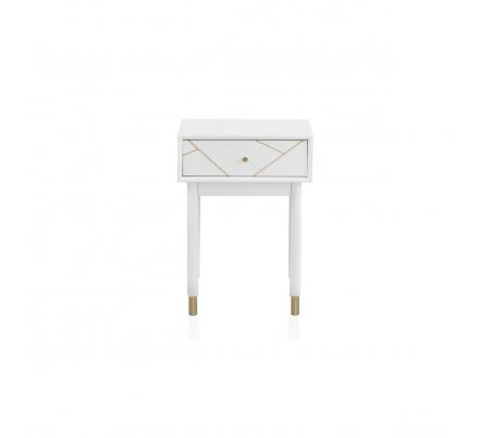 MESITA 1 CAJÓN LACADA EN BLANCO CON FRONTIS DECORADO EN ORO MODELO VEGA 48x35x67