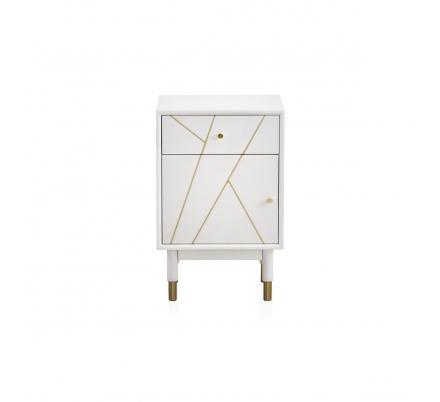 MESITA 1 CAJON + 1 PUERTA LACADA EN BLANCO CON FRONTIS DECORADO MODELO VEGA 45X35X70