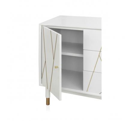 COMODA 3 CAJONES 1PUERTA LACADA EN BLANCO CON FRONTIS DECORADO EN ORO MODELO VEGA 80x40x80