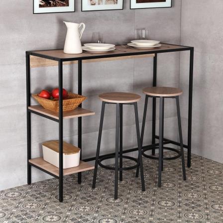 SET MESA Y 2 TABURETES MADERA CLARA