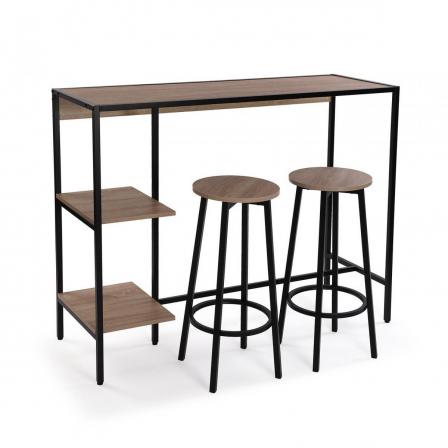 SET MESA Y 2 TABURETES MADERA CLARA